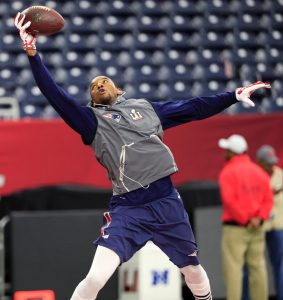 New England Patriots wide receiver Michael Floyd warms up several hours before the start of Super Bowl LI at NRG Stadium in Houston Feb. 5. He was not activated for the game but shared in bringing home the Lombardi Trophy. (CNS photo/Tannen Maury, EPA) See SUPER-BOWL-PLAYERS Feb. 6, 2017.